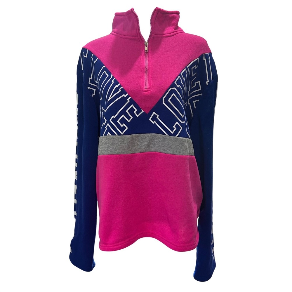Y2K‎ Colorblock LOVE Quarter Zip Pullover Pink Blue Collegiate Sweater 2XL - Picture 2 of 6